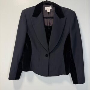 Vintage Gantos Womens Black Velvet Trim Blazer Jacket 2-Piece Look Size 10